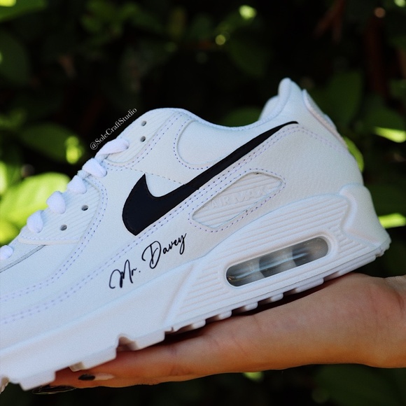 Wedding Sneakers for the Groom Personalized Air Max 90 with Black Swoosh - Picture 3 of 7